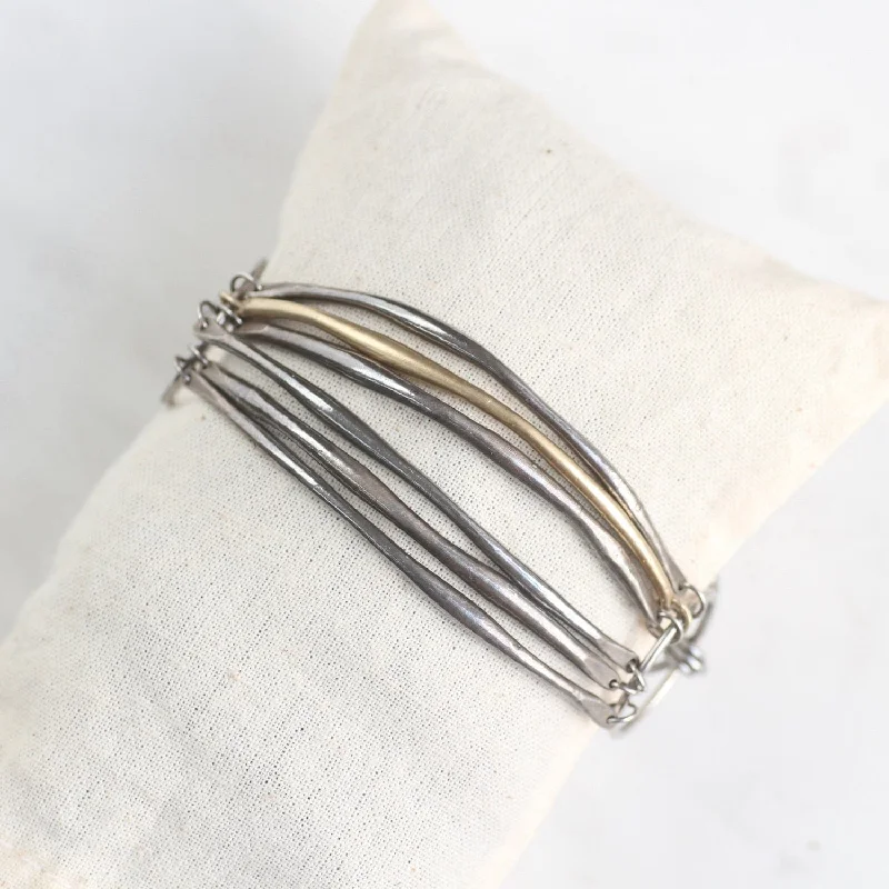 Oxidized Silver Bar Bracelet with One 14k Gold Vermeil Bar