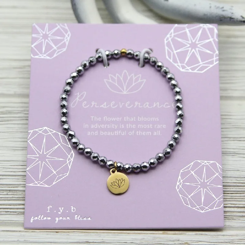 Perseverance ~ Stretchy Hematite Bracelet - Gold Charm