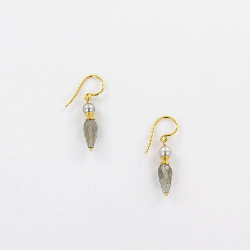 GREY PEARL AND FACETED LABRADORITE DROP EARRINGS