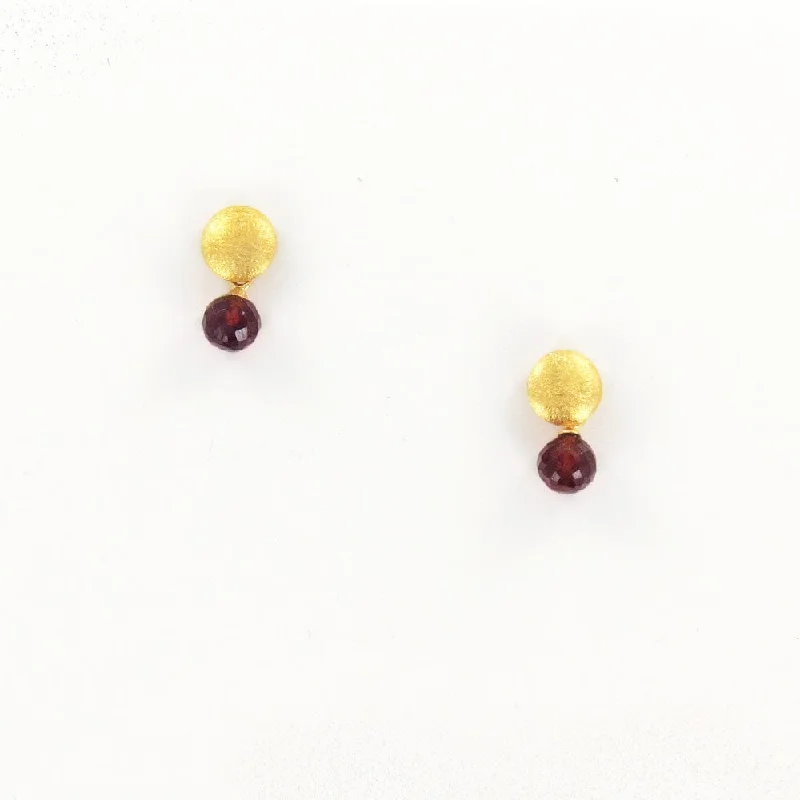 GOLD GLOBE GARNET DROP EARRINGS