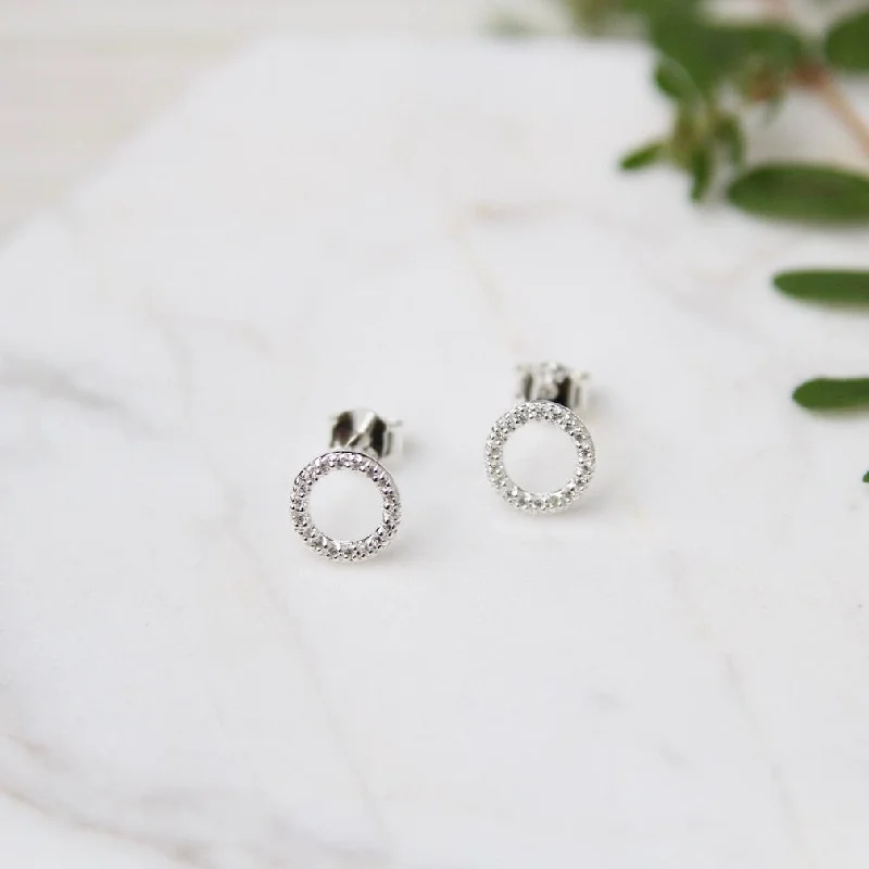 Sterling Silver CZ Pave Circle Stud