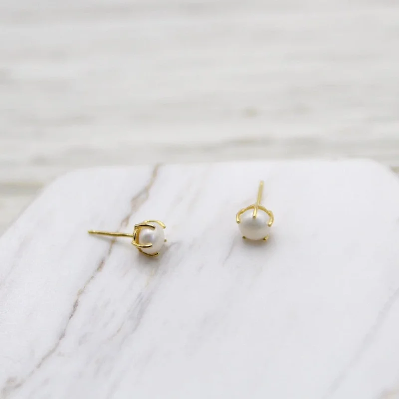 Large Prong Set Fresh Water Pearl Stud - Gold Vermeil