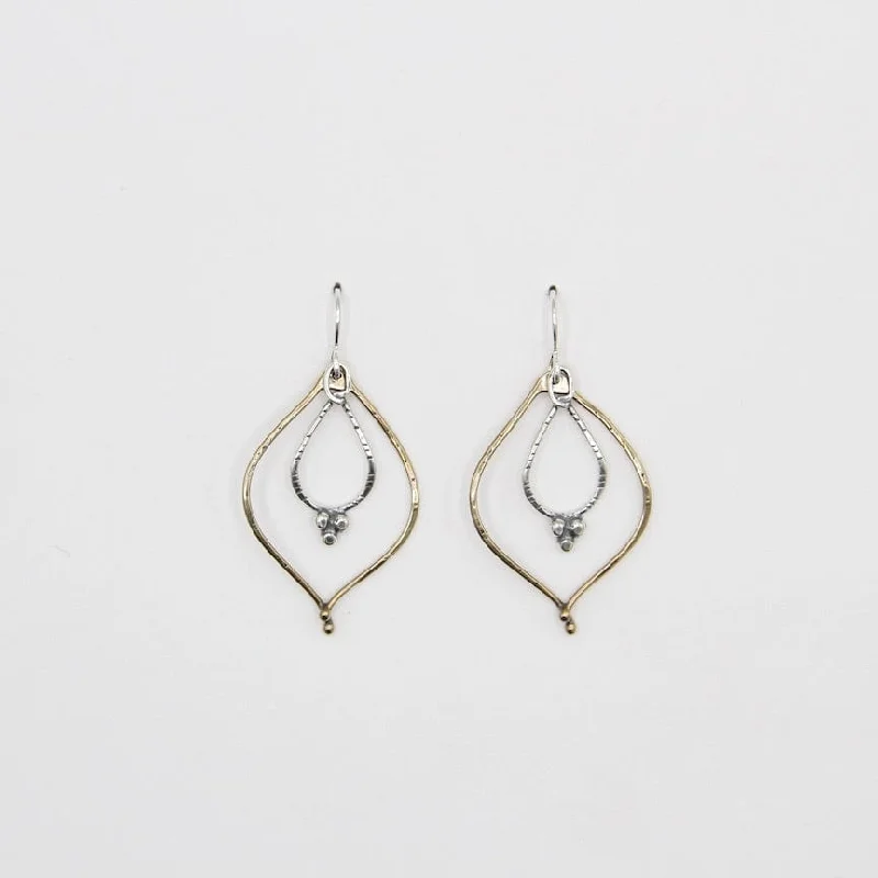 Brass Marquise with Silver Teardrop Earrings