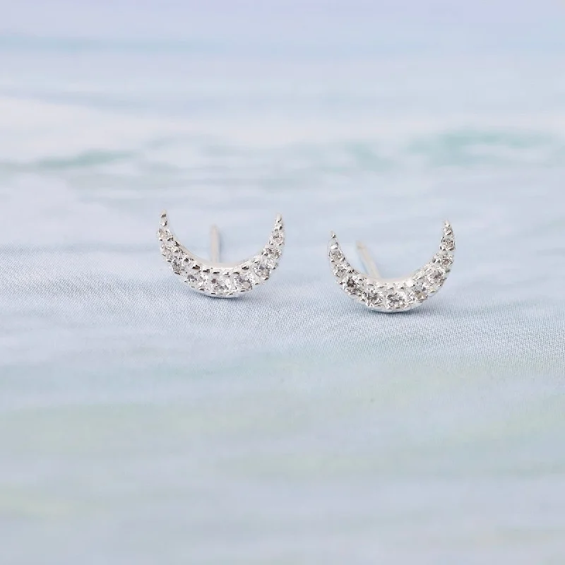 Pavé Crescent Moon Stud Earrings