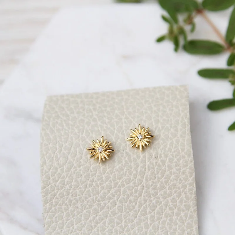 Gold Vermeil Sunburst Stud with CZ