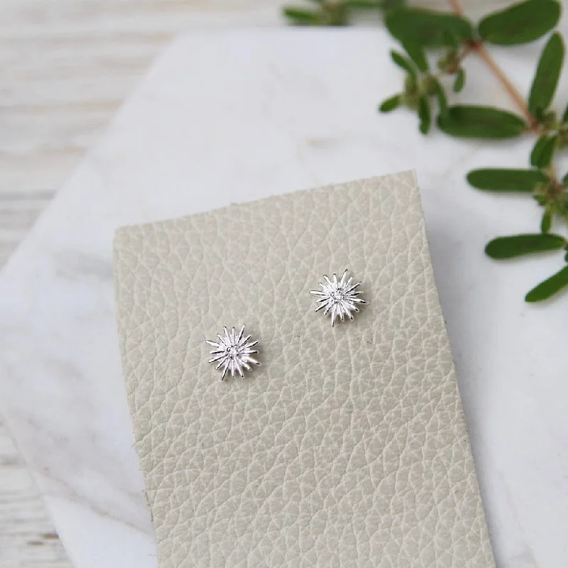 Sterling Silver Sunburst Stud with CZ