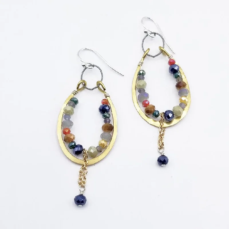 CRYSTAL BEADED BRASS DROP EARRING