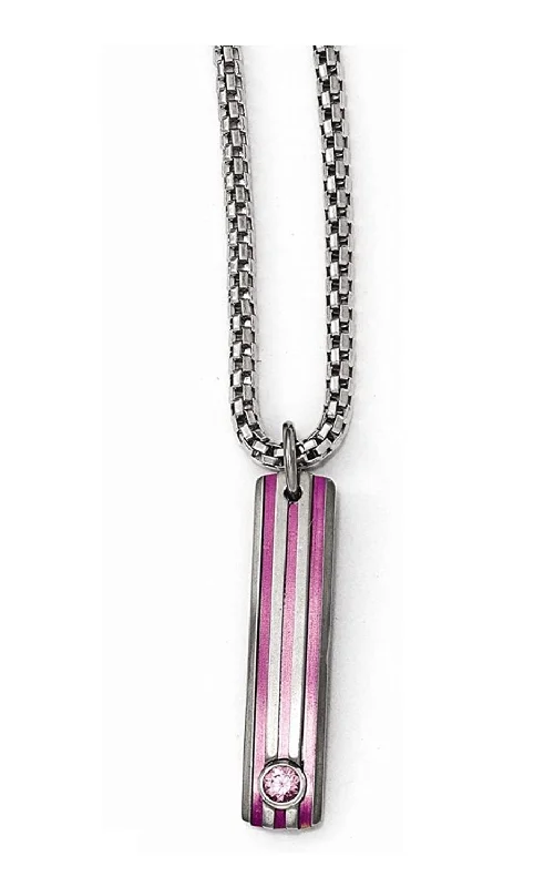 Edward Mirell Titanium Grooved Anodized and Pink Sapphire Pendant Necklace, 16"-18"