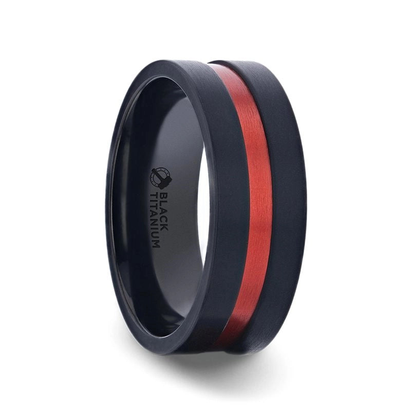 Flat Brushed Black Titanium Band with Red Aluminum Groove Center