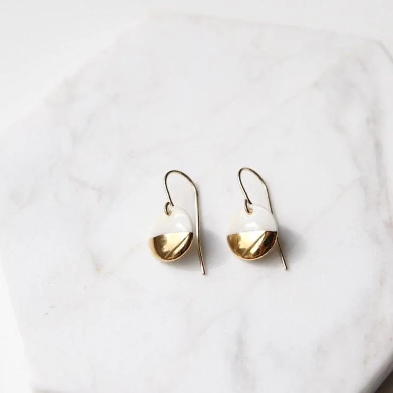 White Gold Dipped Circle Drop Earrings