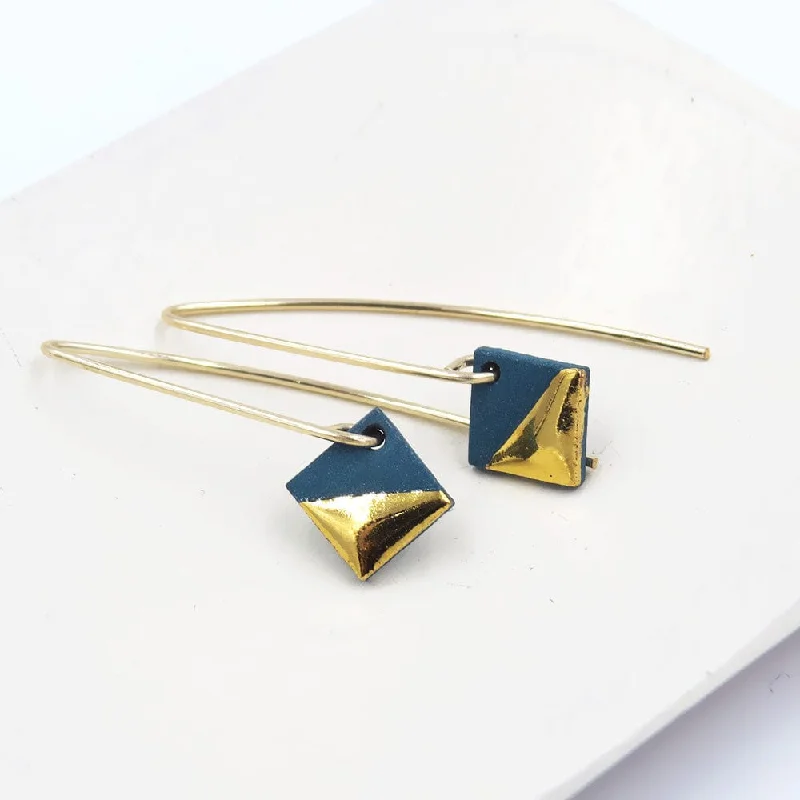 Teal Gold Dipped Square Earrings