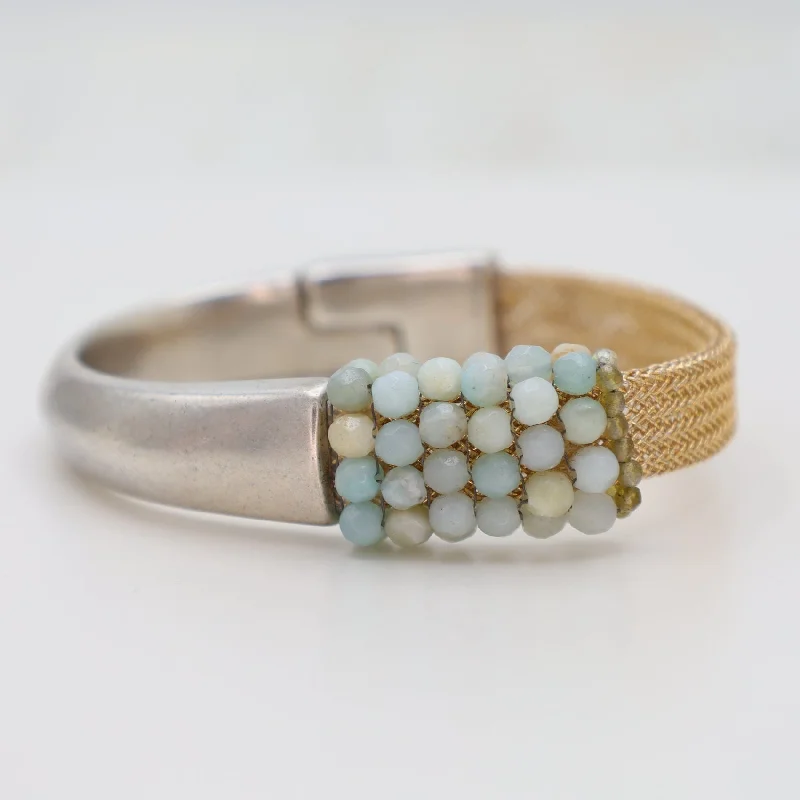 Hand Stitched Amazonite & Gold Mesh Bracelet