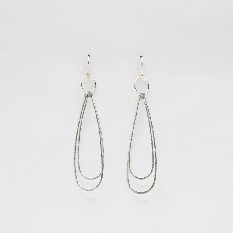 Elongated Double Silver Teardrops