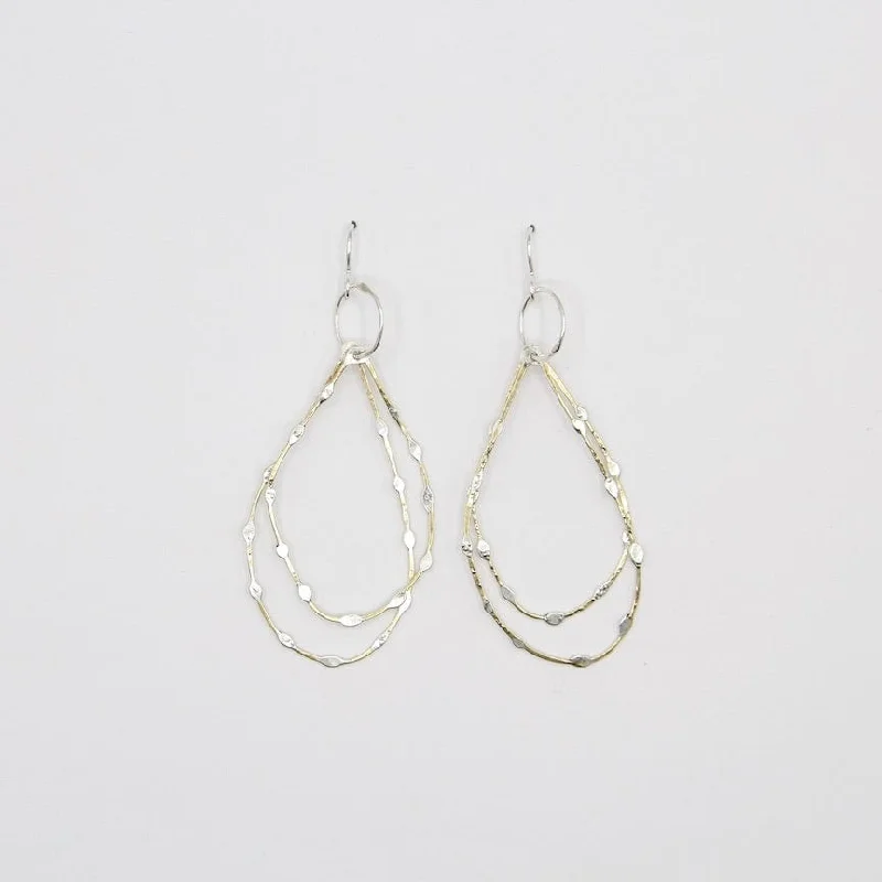 Double Brass Tear Drop with Sterling Dots Earrings