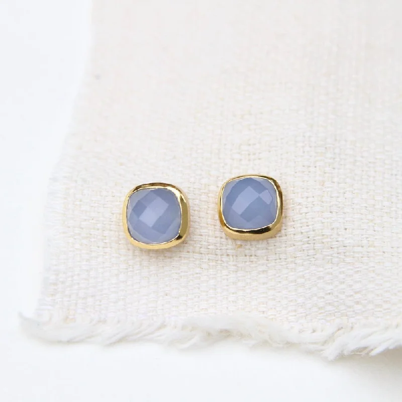 Blue Chalcedony Asha Square Studs