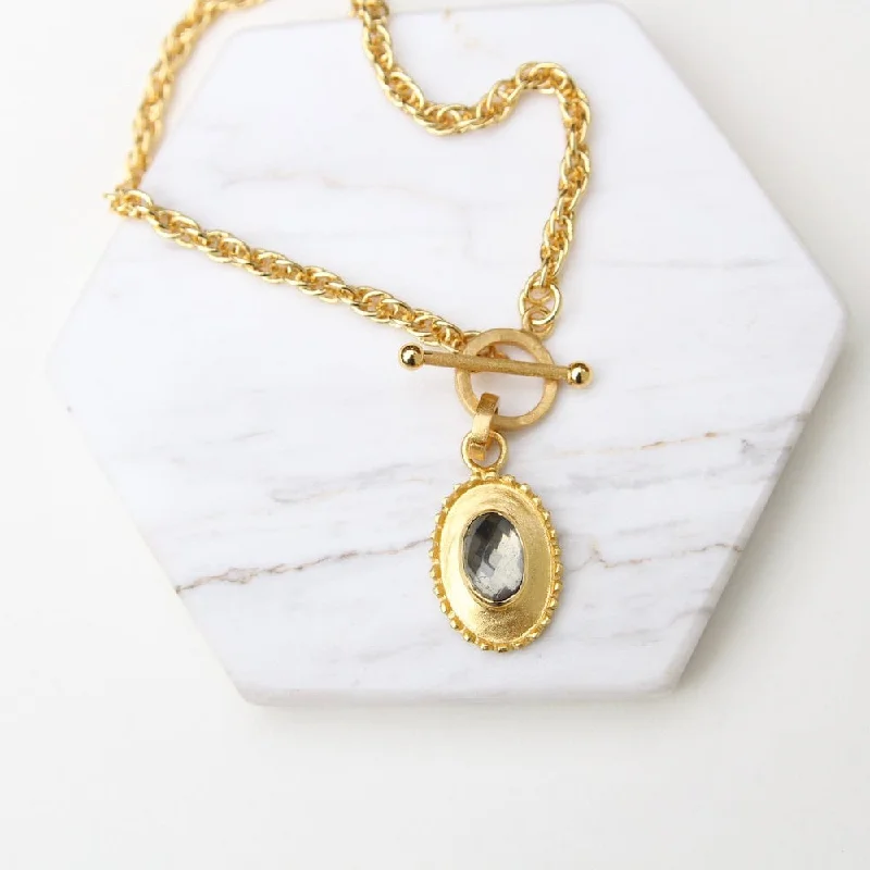 Oval Pendant with Pyrite on Front Toggle Chain Necklace