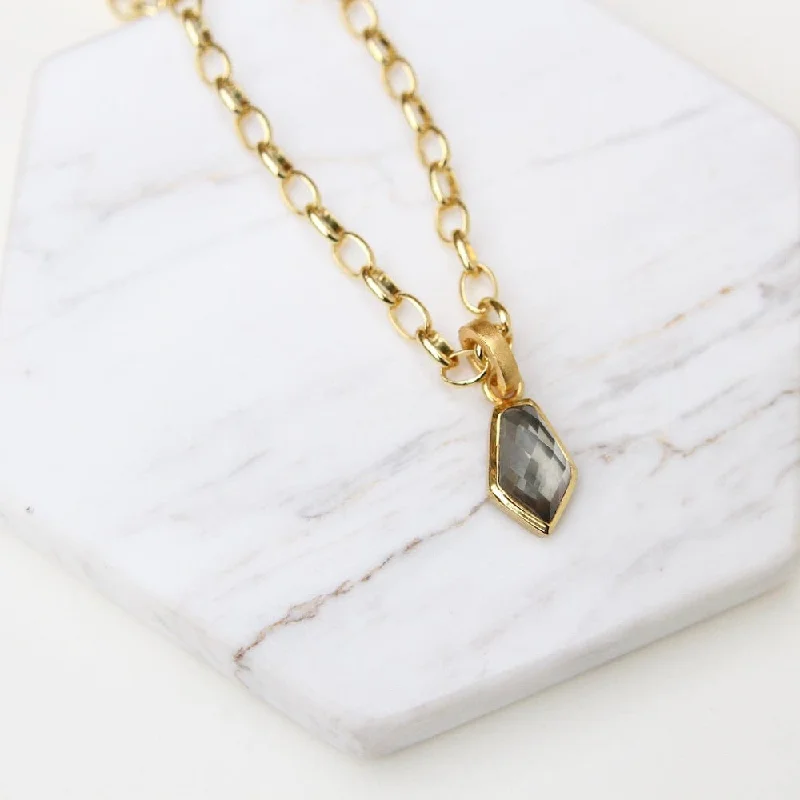 Pyrite Small Sheild Stone Pendant Necklace