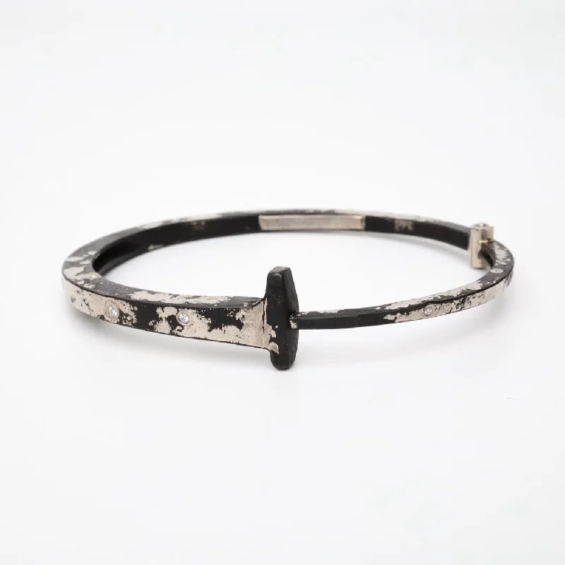 Pat Flynn White Gold Dusted Scattered 9 Diamond Nail Bracelet