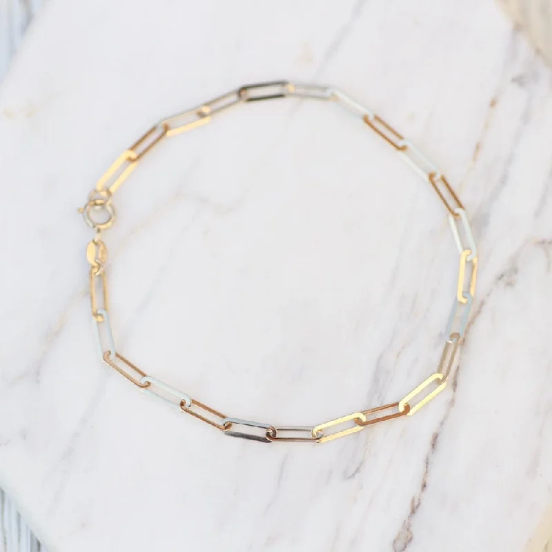 14K Yellow Gold Mini Paperclip Chain Bracelet