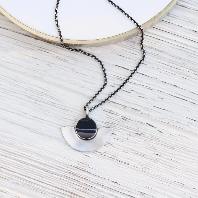 Banded Black Onyx Half Moon Pendant