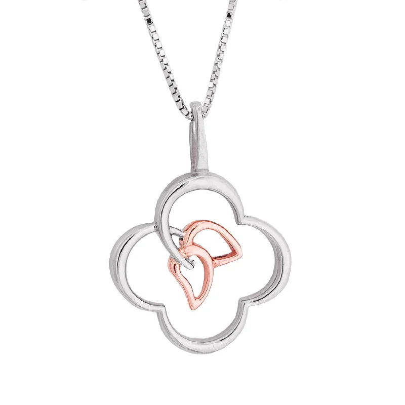 Quatrefoil Leaf Pendant Necklace, Rhodium Plated Sterling Silver, 10k Rose Gold, 18" to 22"