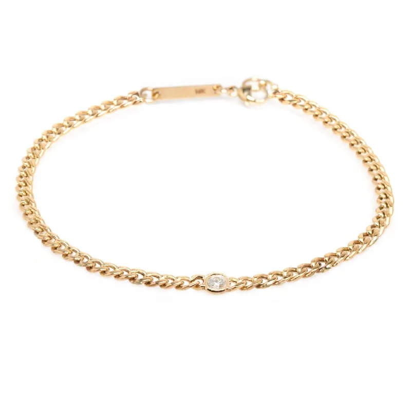 14K Gold Small Curb Chain Bracelet with Floating 3mm Diamond