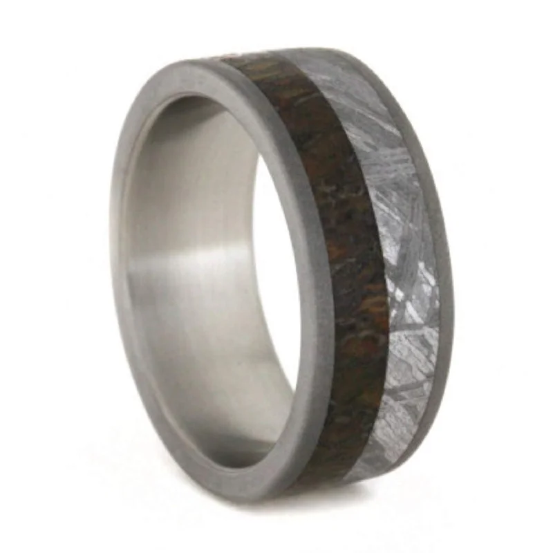 Dinosaur Bone, Gibeon Meteorite 8mm Comfort-Fit Sandblasted Titanium Band, Size 11