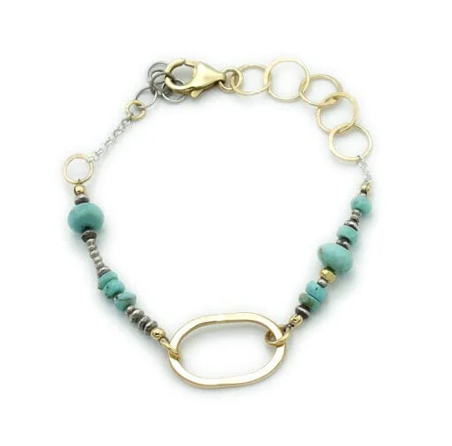 Gold Fill Oval, Sterling Silver & Turquoise Bracelet